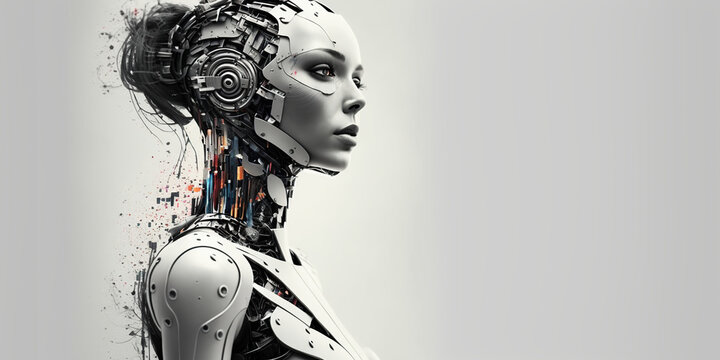 Robot woman on white background