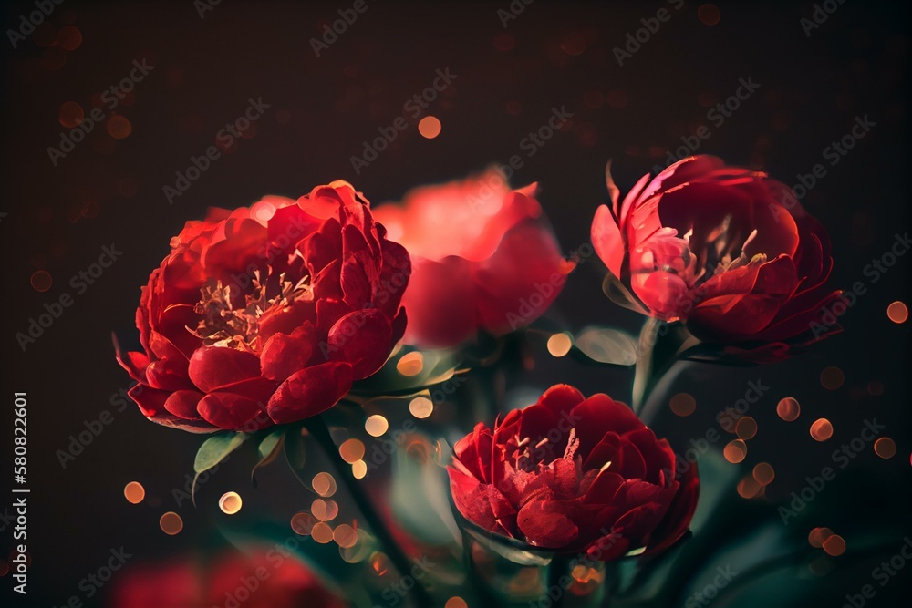 Poster red pions, bokeh background generative ai