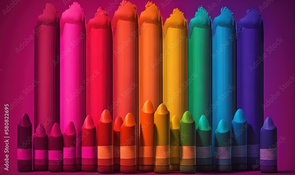 Poster a row of crayons with different colors of crayons in the middle of the row on a purple background wi