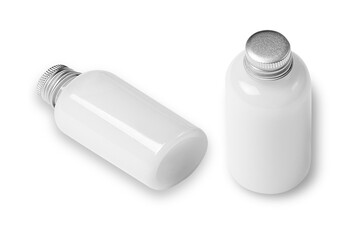 Blank Cosmetic Glass jar packaging with metal lid.Mockup isolated on w white background. 3d rendering. top view.