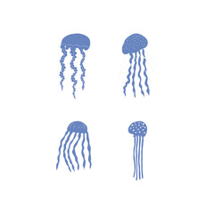 Jellyfish Character sea animal on deep background. Wild life illustration. Vector illustration.