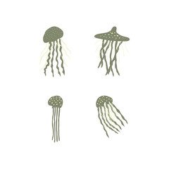 Jellyfish Character sea animal on deep background. Wild life illustration. Vector illustration.