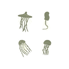 Jellyfish Character sea animal on deep background. Wild life illustration. Vector illustration.