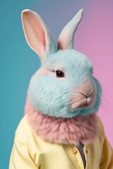 Obraz premium portrait of a blue rabbit wearing clothes