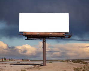 Large blank billboard with desert storm sky and cut out center.