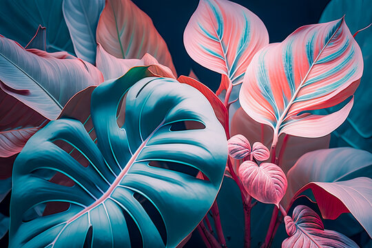 pastel tropical leaves, foliage plant in red color