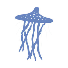 Jellyfish Character sea animal on deep background. Wild life illustration. Vector illustration.