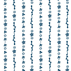 Striped pattern of small flowers and dark blue leaves. Vector image on a transparent background.