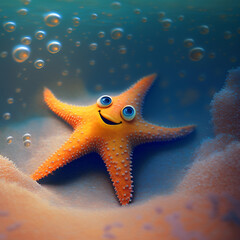 Cute starfish underwater. Cute sea animal illustration. Created with Generative AI.
