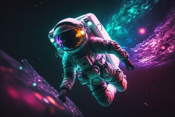 Obraz na płótnie Canvas astronaut in neon cloud