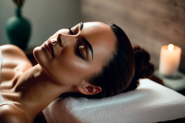 Beautiful young woman relaxes in a spa - Ai generative