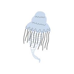 Jellyfish Character sea animal on deep background. Wild life illustration. Vector illustration.
