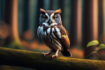 Sparrow owl in deep coniferous forest on the branches of a fir tree. Wildlife imagery, comforting atmosphere, the concept of ecological environment. Generative AI
