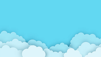 Design of a background with paper cut clouds on blue background. Vector illustration