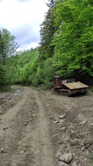 Abandoned logging equipment in the mountains, Ukraine