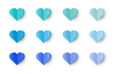 Paper cut heart icons. Love symbol set for Valentine&rsquo;s Day, Mother&rsquo;s Day and Women&rsquo;s Day. Vector illustration
