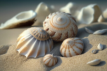 Fototapeta na wymiar Seashell Collection Closeup Illustration. Ai generated.