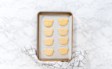 Panda shaped shortbread cookies with chocolate icing
