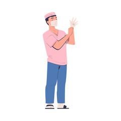 Man Doctor or Physician Character in Uniform Standing in Mask Wearing Gloves Vector Illustration