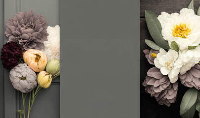  a bouquet of flowers sitting on top of a gray box next to a gray wall with the words campbell lee written on it and a picture of a bouquet of flowers.  generative ai