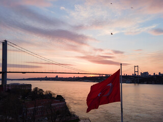 Turkish Flag (Turk Bayragi) Drone Photo, Uskudar Istanbul, Turkiye