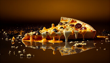 Gourmet pizza slice with mozzarella and tomato ,generative AI