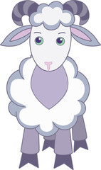 Ram, cute lamb in children's style - vector full color picture. Sheep in soft pastel colors