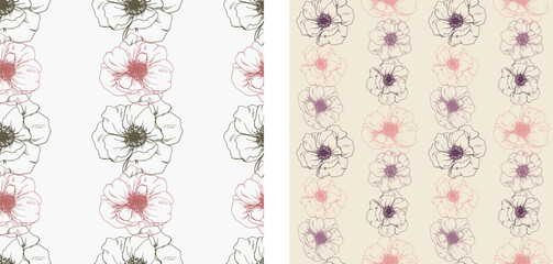 Simple. Seamless vector floral pattern. Tropical nature wrapping paper or textile design.Abstract boho plants seamless pattern neutral design. Flowers sketch.