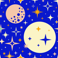 Fototapeta premium Retro vintage pattern with moon and stars in 50s style