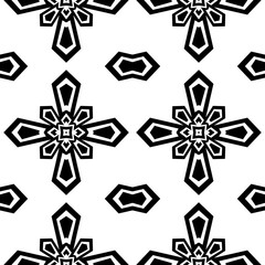 Ornate geometric seamless pattern. Black and white color on white background