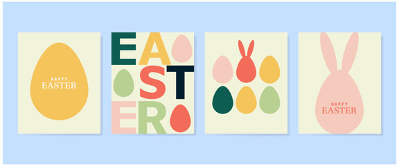 Abstract Easter set cards with eggs. Minimal art composition.