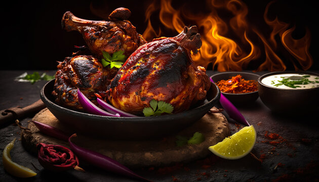 Tandoori Chicken Is a Chicken Dish Prepared by Roasting, Generative AI