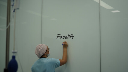 The nurse in the operating room. The nurse is preparing for face lift surgery.