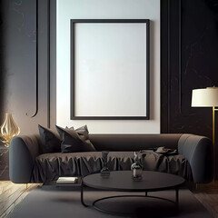 Mockup poster frame on the wall of living room. Luxurious apartment background with contemporary design