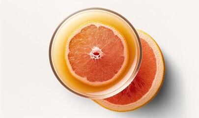 Naklejka na ściany i meble a glass of orange juice with a slice of grapefruit on the side of the glass and a slice of grapefruit on the side. generative ai
