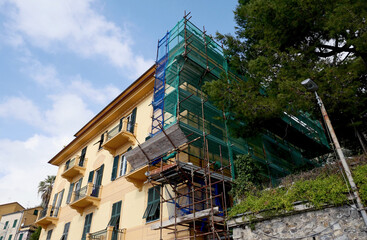 Scaffolding on the corner of a building