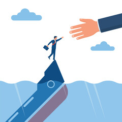 Business helping concept. Businessman gives a helping hand to an employee. To give help man, metaphor. Vector illustration flat design. Isolated on white background.