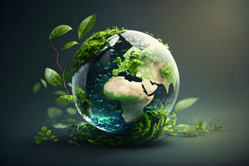 World environment and earth day concept with globe, nature and eco friendly environment. Ai generated. - obrazy, fototapety, plakaty