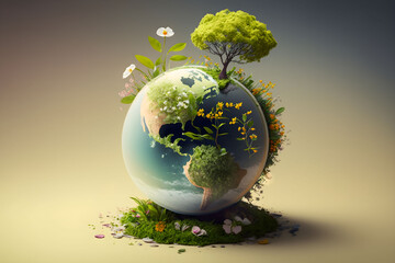 World environment and earth day concept with globe, nature and eco friendly environment. Ai generated. - obrazy, fototapety, plakaty
