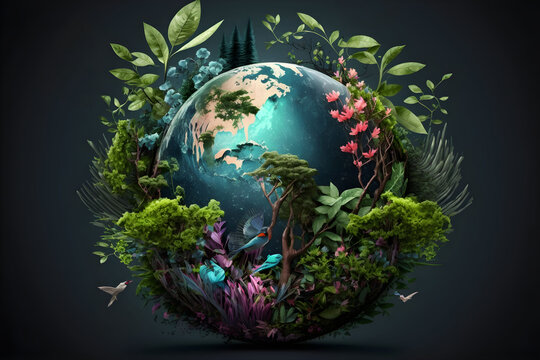 Fototapeta World environment and earth day concept with globe, nature and eco friendly environment. Ai generated.