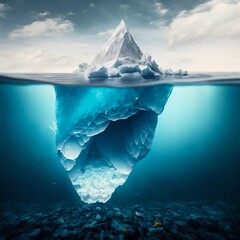 Fototapeta na wymiar Tip of an iceberg in a icy sea seen from over and under the water. Generative AI
