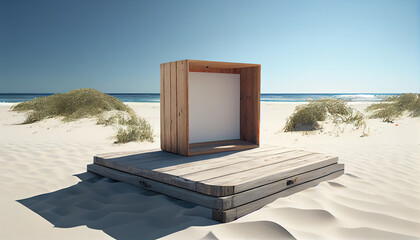 3D background, empty podium for a commercial, natural wood stand generative AI 