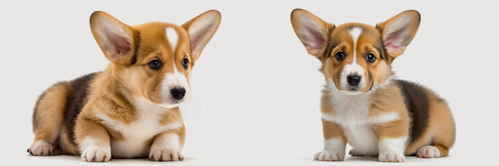 little puppy sits and looks, breed welsh corgi