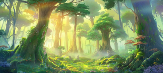 Obraz na płótnie Canvas Fantasy spring forest scene illustration