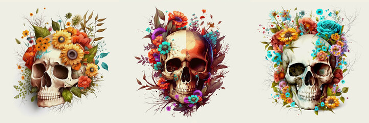 Skull and Flowers set,  Day of The Dead concept