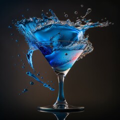 Blue cocktail with splash generative ai