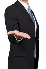 Man wearing a business suit reaching hand out