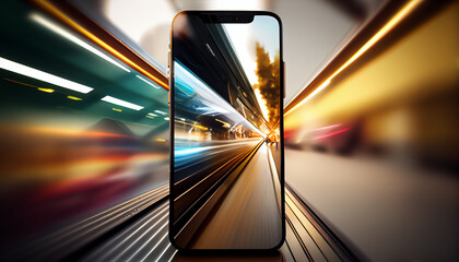 Fototapeta premium smartphone with speed traffic scene ,generative AI