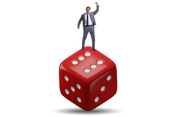 Businessman in uncertainty concept with dice