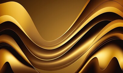  an abstract golden background with wavy lines and curves on a brown background with a black background and a white background with a white border at the bottom.  generative ai